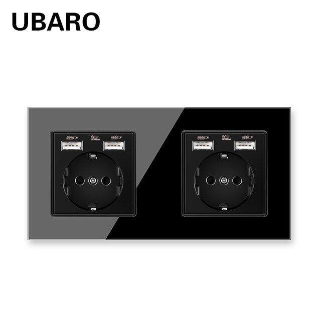 UBARO German Standard 16A Crystal Glass Panel Wall Socket Power Steckdose Stopcontact Plug Sockets Home Outlet AC100-250V