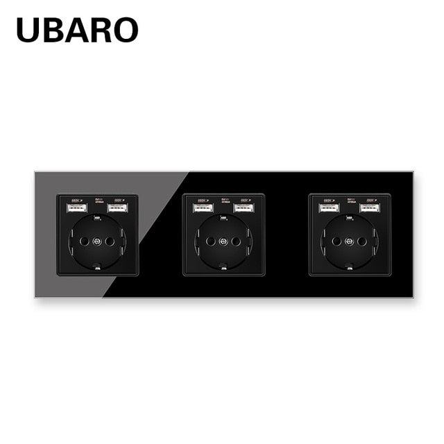 UBARO German Standard 16A Crystal Glass Panel Wall Socket Power Steckdose Stopcontact Plug Sockets Home Outlet AC100-250V