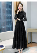 Elegantes rosa Midikleid 2023 Herbst Winter Vintage Unifarbenes Freizeit Chiffon Maxikleid Damen Bodycon Party Schwarzes Nacht Hochzeitskleid