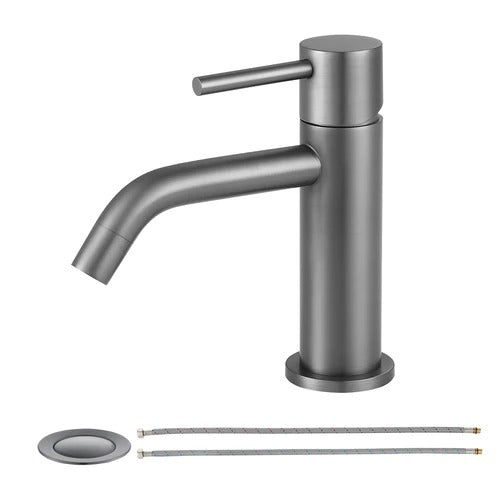 EZANDA Einhand-Badezimmerarmatur aus Messing mit aufklappbarem Waschbeckenablauf und Wasserhahn-Zuleitungen, Rotguss