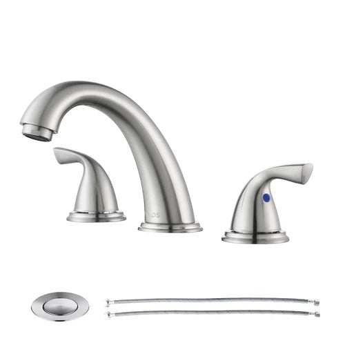 PARLOS Widespread Two Handles Bathroom Faucet with Metal Pop Up Drain and cUPC Faucet Supply Lines, Brushed Nickel