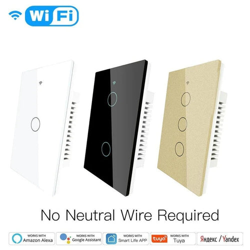 WiFi Smart Light Wall Glass Touch RF433 Switches No Neutral Wiring Single Pole 95-130V