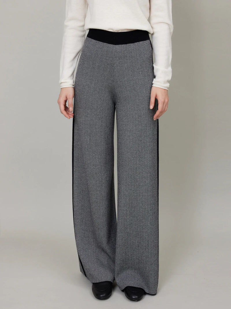 ASSUAL | Gestrickte, weit geschnittene Hose mit hoher Taille und Seitenstreifen aus Wolle