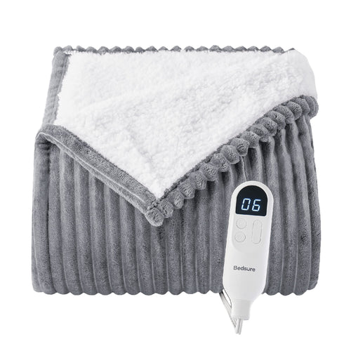 Bedsure Heizdecke Elektrischer, weicher, gerippter Fleece-Überwurf