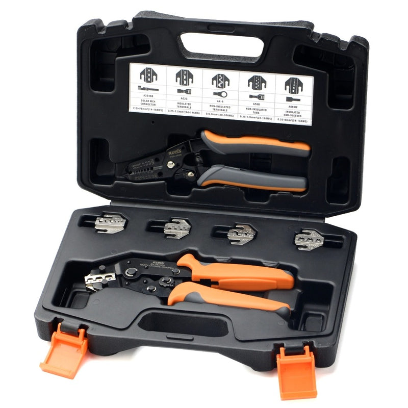 IWISS SN RATCHET CRIMPER TOOL SET AUTOMOTIVE WITH 5 QUICK CHANGING POWDER METALLURGY DIES FOR IWS4 SOLAR CONNECTOR