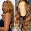 Tuneful Ginger Blonde Colored 13x4 5x5 HD Cierre frontal de encaje Pelucas de cabello humano Onda del cuerpo Pelucas frontales