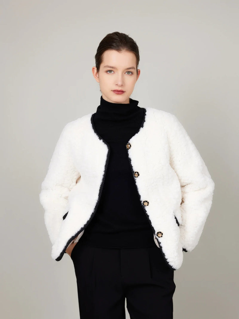ASSUAL | Abrigo grueso de piel sintética cálida de invierno Abrigo de bolsillo con cuello redondo