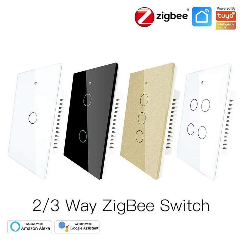 MOES ZigBee 3 Way Smart Light Switch Glass Touch Screen 4 Gang Multi Neutral Wire Hub Switches