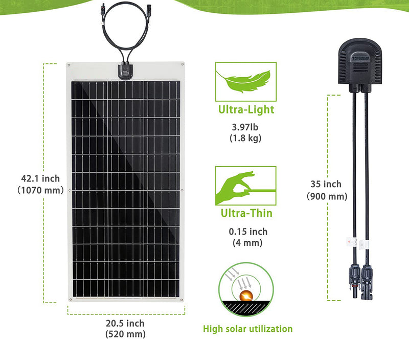 Panel solar flexible de 100 W 12 V para RV, barco, autocaravana | PODER DE IRÚN 