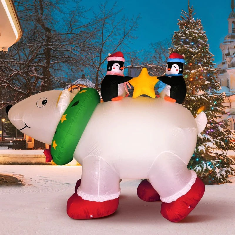 Oso polar inflable navideño de 6 pies con pingüinos