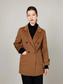 ASSUAL  Double Breasted Woolen Stitching Quilted Pocket Padded Down Coat