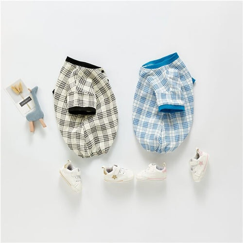 Summer short sleeve grid baby boy girls romper