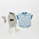 Summer short sleeve grid baby boy girls romper
