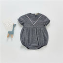 2021 Sommer Kurzarm V-Ausschnitt Stickerei Baby Mädchen Strampler