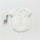 2021 Sommer Kurzarm V-Ausschnitt Stickerei Baby Mädchen Strampler