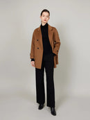 ASSUAL  Double Breasted Woolen Stitching Quilted Pocket Padded Down Coat