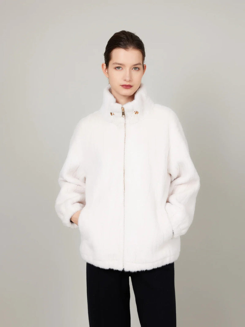 ASSUAL Abrigo cálido de invierno con cuello alto y bolsillo de piel sintética con cremallera
