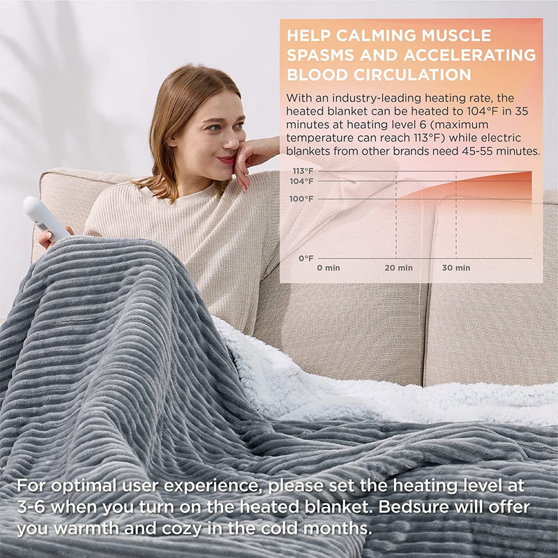 Bedsure Heated Blanket Electric Soft Ribbed Fleece Throw