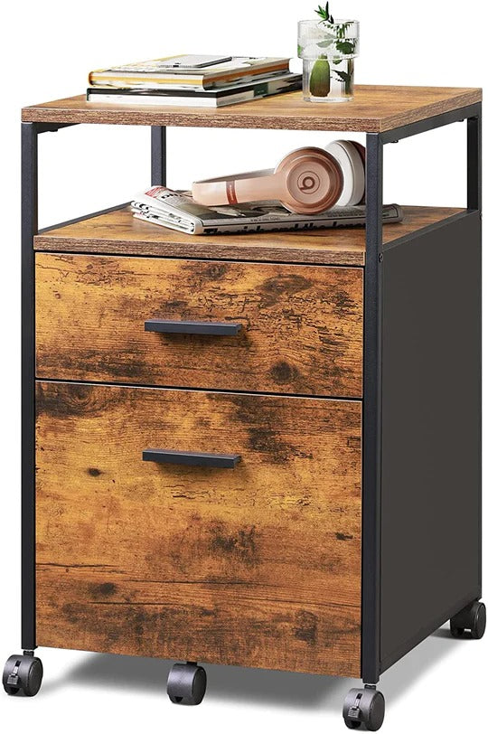 Wood 2 Drawer File Cabinet with Open Storage Shelf  DEVAISE