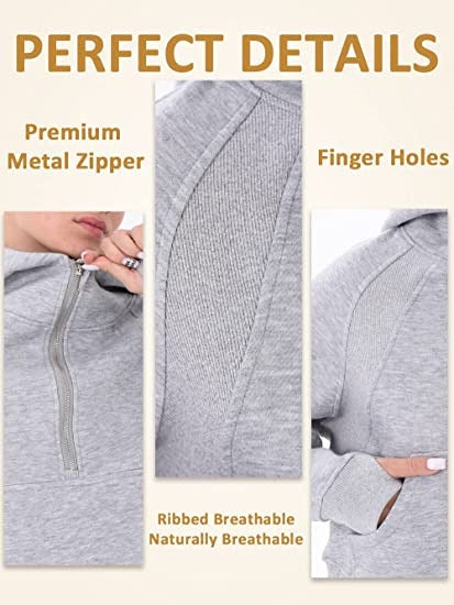 Womens Oversize LuLu Scuba Hoodie Dupes Inner Fleece Half Zip Lemon Pullover Sweatshirts Long Sleeve Tops Pocket Thumb Hole