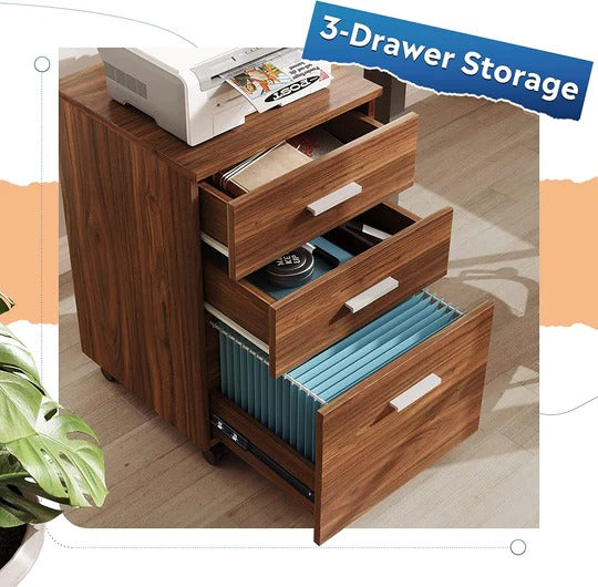 16.1W Wood 3 Drawer Mobile File Cabinet  DEVAISE