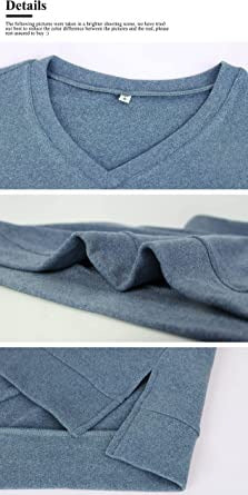 Aloodor Sweatshirt for Women Long Sleeve V-Neck Sweater Side Split Hem Casual Tunic Tops