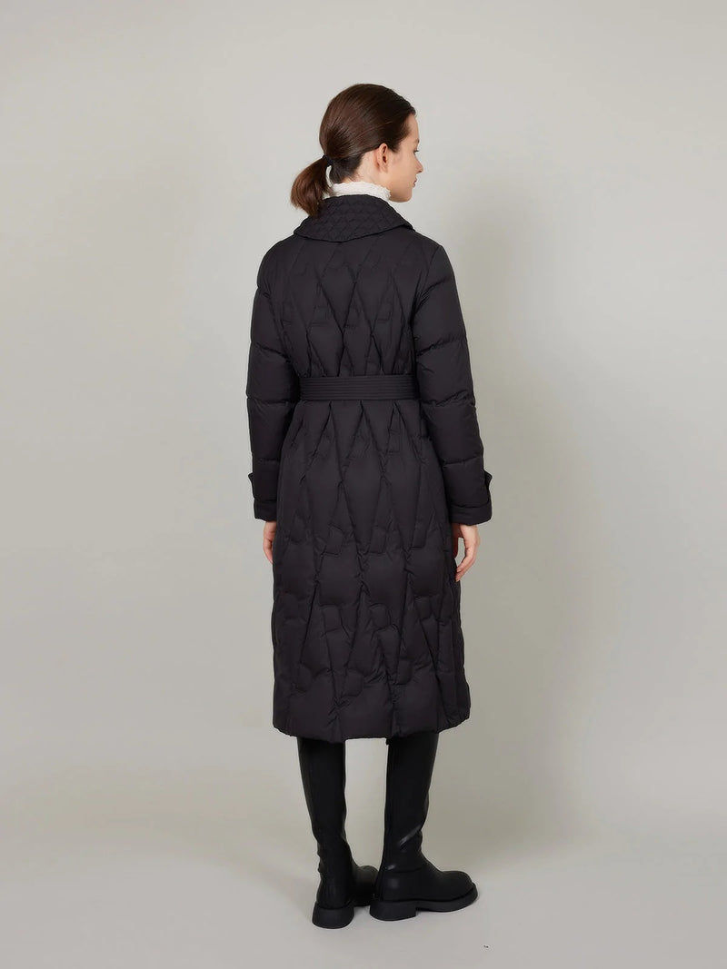 ASSUAL | Quilted Patch Pocket Long Down Jacket With Belt