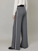 ASSUAL | High Waist Side Striped Wool Knitted Wide Leg Pants