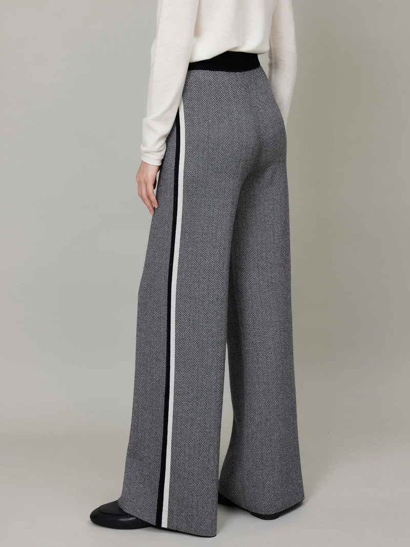 ASSUAL | Pantalones de pierna ancha de punto de lana con rayas laterales de cintura alta