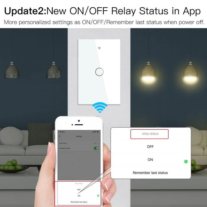 WiFi Smart Light Wall Glass Touch RF433 Switches No Neutral Wiring Single Pole 95-130V