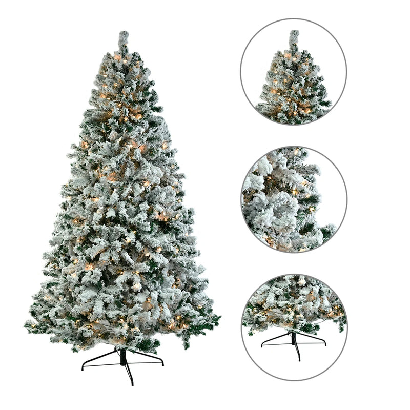 7.5ft Pvc Flocking Tied Light Christmas Tree Spread Out Naturally Tree Structure