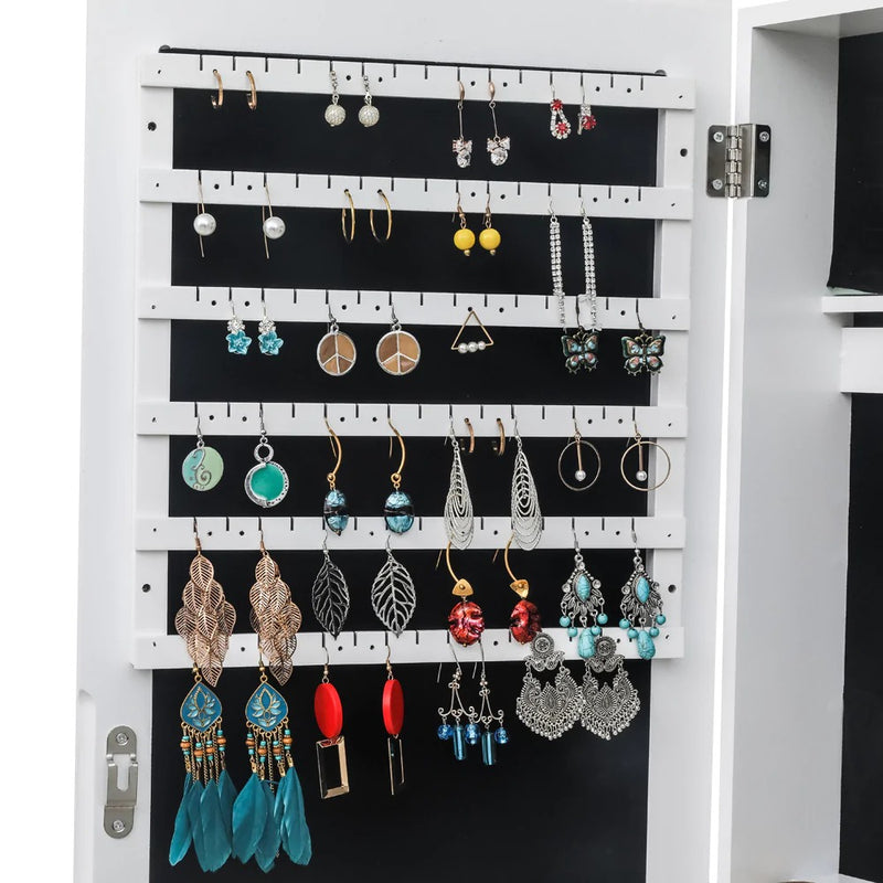 Jewelry Cabinet with Non-Full Mirror Wooden Floor Standing 4-Layer Shelf Storage Adjustable Mirror
