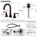 PARLOS 2-Handle 8 inch Widespread Bathroom Faucet with Valve and Pop Up Drain Assembly and cUPC Faucet Supply Hoses, Matte Black, Demeter,1.5GPM