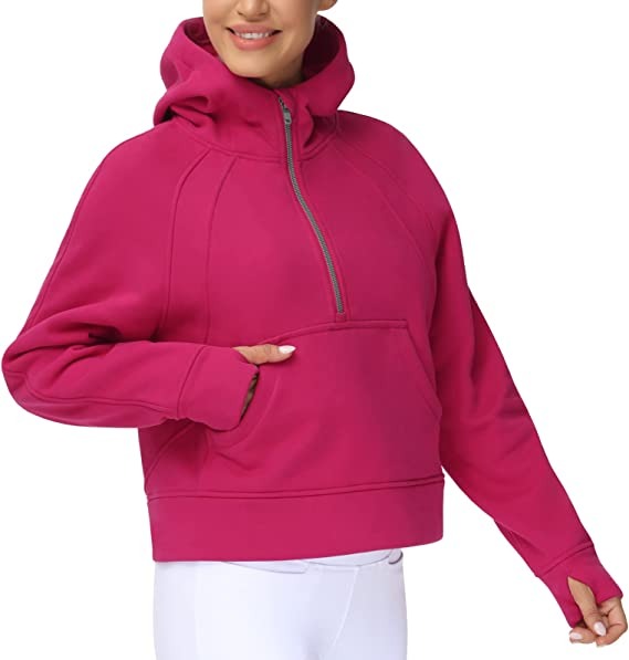Women’s Hoodies Half Zip Long Sleeve Fleece Crop Pullover Sweatshirts with Pockets Thumb Hole