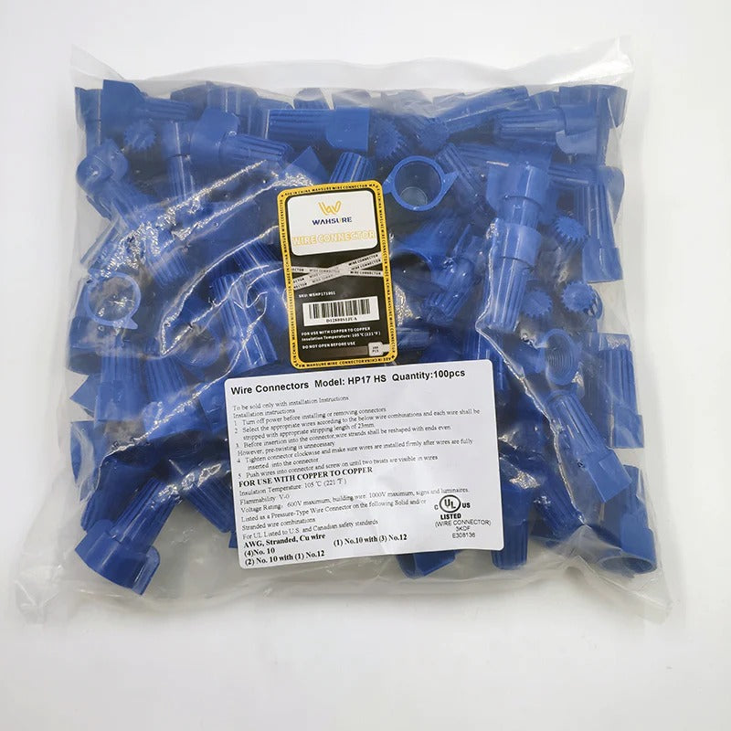 WAHSURE BLUE ELECTRICAL WIRE END CONNECTORS RIBBED CAPS BULK 100 PCS SMALL TWIST-ON WING WIRE CONNECTORS NUTS 14-6 AWG,