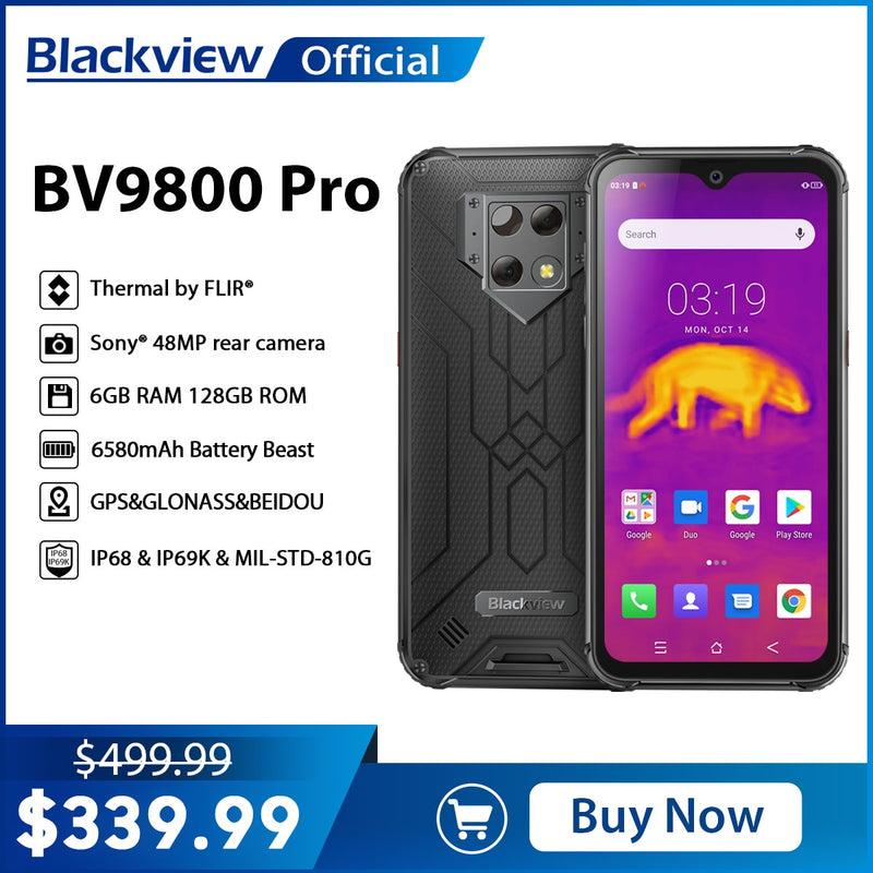 Blackview BV9800 Pro Global First Thermal imaging Smartphone Helio P70 Android 9.0 6GB+128GB Waterproof 6580mAh Mobile Phone