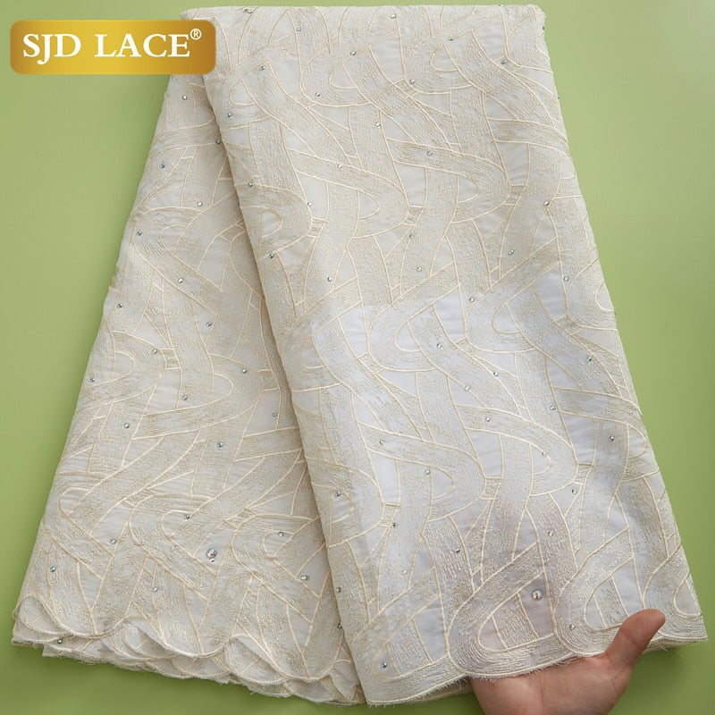 SJD LACE High Quality Swiss Voile Lace 5Yards African Cotton Lace Fabric With Hole Dubai Style For Nigerian Garment Sewing A2324