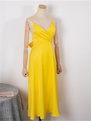 Colorfaith nuevo 2022 vestido de verano con un Halter Top sin tirantes sin espalda Sexy satén Retro mujeres Primavera Verano vestidos puros DR2019