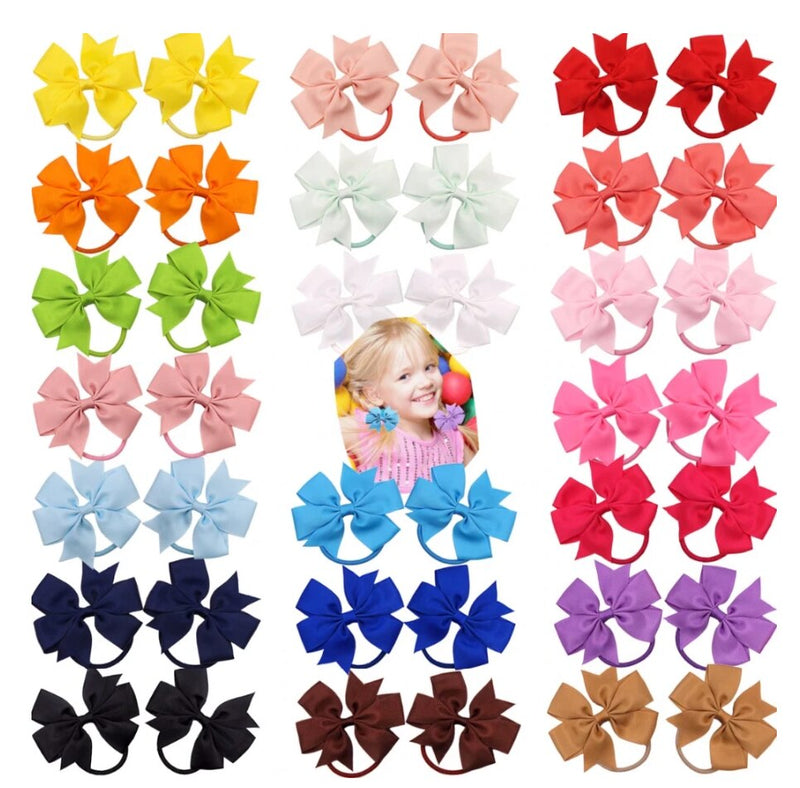 40Pcs (20Pairs) Baby Girl Grosgrain Ribbon Hair Bows Ponytail Holder Boutique Hair Bows Elastic Tie for Teens and Young Women