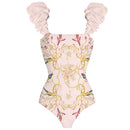 Pink Printed Bubble Strap Swimsuit High Waist One Piece Slim Bikini and Skirt Retro Square Neck Backless Swimsuit 2022 Fashion