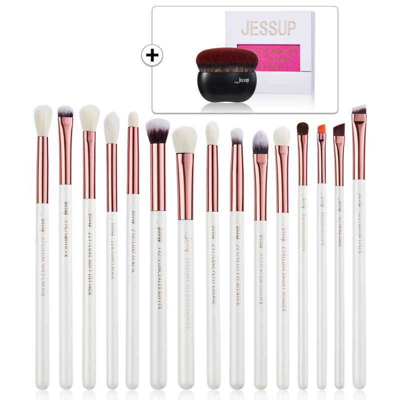 Jessup Makeup Brushes Set 15pcs Eye Brushes set Natural-synthetic Eyeshadow Eyeliner Eyebrow Blending Pearl White T217