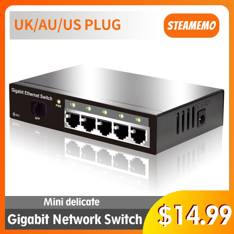 STEAMEMO Gigabit Network Switch  5 Port Desktop 1000Mbps SFP Switch Pulg And Play Fast Ethernet Network Switch