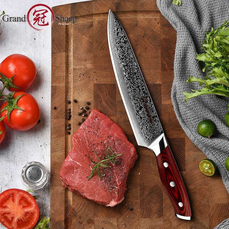 GRANDSHARP 67 Layers Japanese Damascus Stainless Steel Chef Knife 8 Inch VG-10 Blade Kitchen Slicing Cooking Tools Pakka Handle