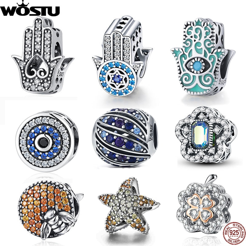 WOSTU 100% Real 925 Sterling Silver Dazzling Zircon Charm Beads Fit Original DIY Bracelet Pendants Necklace SIlver 925 Jewelry