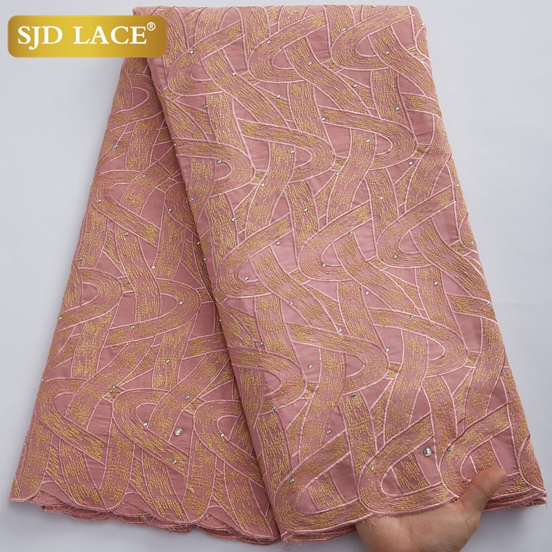 SJD LACE encaje de gasa suiza de alta calidad 5 yardas tela de encaje de algodón africano con agujero estilo Dubai para costura de ropa nigeriana A2324