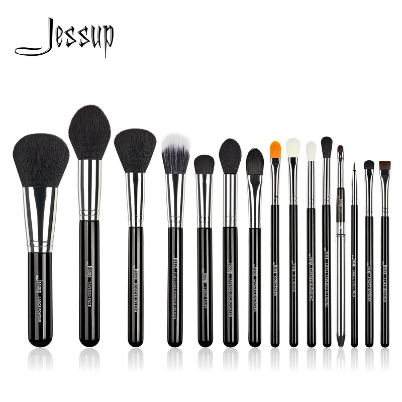 Juego de brochas de maquillaje Jessup Pro, 15 uds., maquillaje cosmético en polvo, base, sombra de ojos, delineador de ojos, labio negro T092