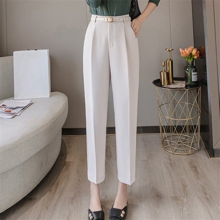 Colorfaith nuevo 2022 cintura alta moda coreana elegante Oficina dama hasta el tobillo con cinturón Primavera Verano mujeres traje pantalones P7223