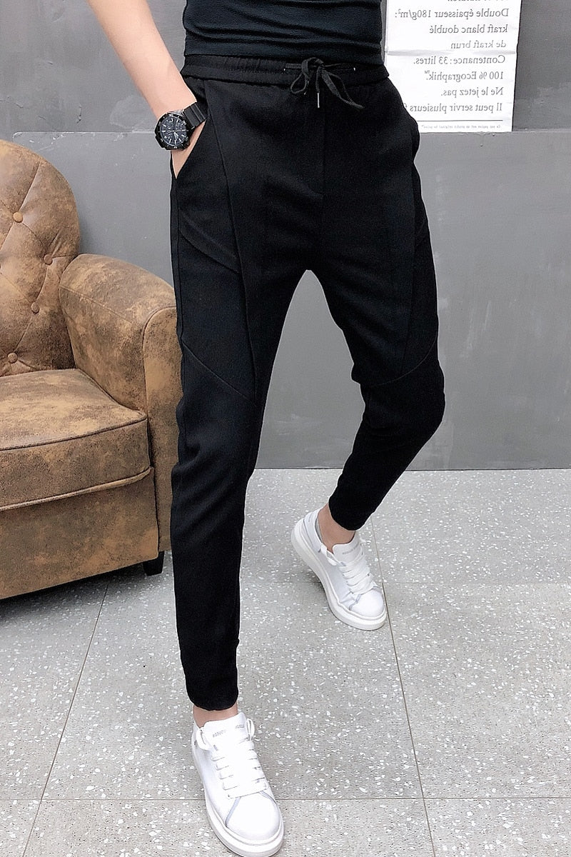 Moda coreana sólida Joggers hombres alta calidad primavera otoño pantalones hombres Slim Fit cordón hombres pantalones casuales negro/gris 36-28 caliente