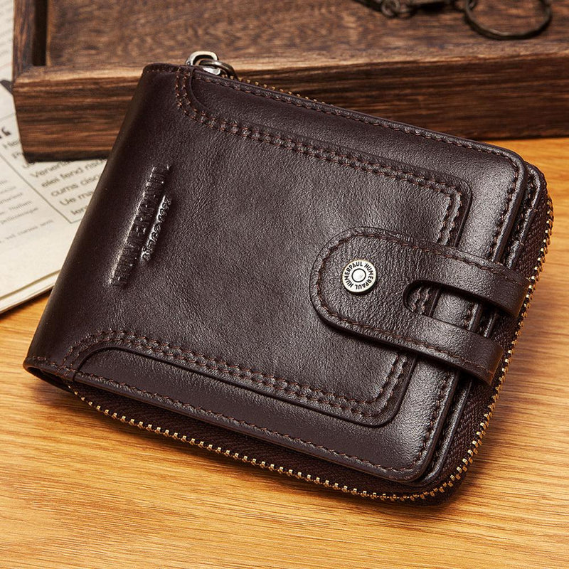 Cartera de cuero genuino para hombre, bolso de mano corto Rfid para hombre, bolso de almacenamiento multifunción, monedero, tarjetero de lujo, alta calidad, 2022