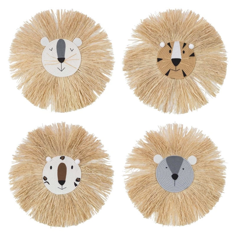 Cartoon Lion Hanging Decorations Handmade Cotton Thread Weaving Animal Head Ornament Kids Room Wall Home Accessory 60cm